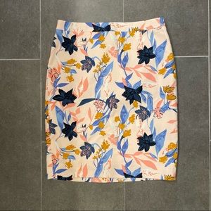 J. Crew blue pink flower pencil skirt